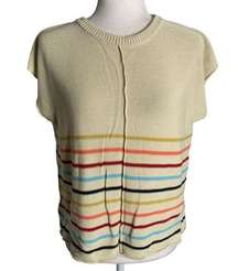 Knit Sleeveless Sweater Vest M Beige Rainbow Stripe Round Neck Pullover