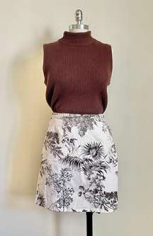 Brown and Cream Chinoiserie Printed Skort 