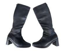 Black Leather Knee High Heel Boots Size 7.5