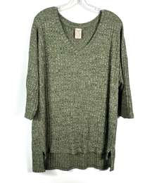 Army Green Ribbed Knit V-Neck Half Sleeve High-Low Plus Size Top 2X