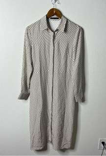 Jenni Kayne Silk Satin Button Front Shirt Dress Printed Cream Womens Size S
