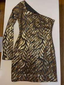 Ark & Co Gold Sequin One Shoulder Dress Size S