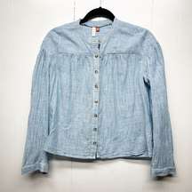Pilcro Anthropologie Button Front Long Sleeve Cotton Blue Shirt Women's Size XS