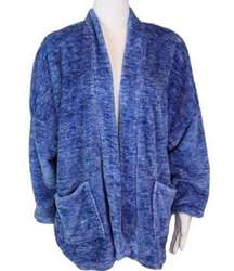 Natori Blue Soft Fuzzy Comfy Fleece Cardigan Sweater [size Large] EUC