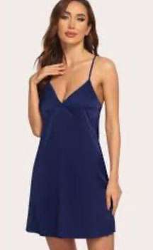 Ekouaer Women's Lingerie Chemise Night Slip Dress Sleepwear Large Navy Blue