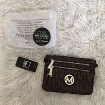 NEW Mia k farrow brown zipper wristlet wallet