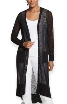 Chico’s Black Knit Dust Waterfall Front cardigan oversized fit Size 3 / XL