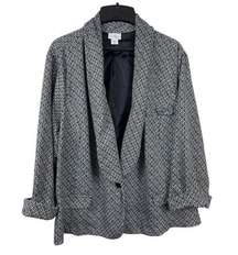 Jaclyn Smith 3x One Button Dark Blue Houndstooth Stretch 3/4 Sleeve Blazer