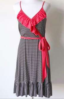 Ruffle Striped Belted Waist Fit & Flare Casual Dress Sleeveless Small Women’s