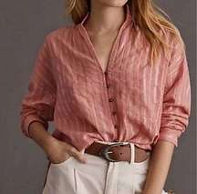 Pilcro Anthropologie NWT Ruffled Top Blouse Pink Silver Stripe size L