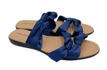 Comfortview Blythe Sandals Blue Satin Strappy Open Toe Slip On Shoes Size 12WW