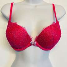 Victoria's Secret Bombshell Plunge Super Push Up Bra Lace 36A add 2 Cups Pink