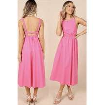 Petal & Pup Linen Blend Aubrey Backless Cutout Midi Dress Pink Women's Size US 6