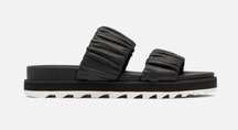 Sorel Roaming Two Strap Leather Slide Flat Sandals Black/White