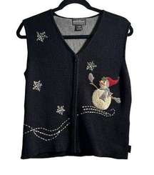 NWT Woolrich Snowman Novelty Zip Up Christmas Black Vest Womens S Holiday Snow