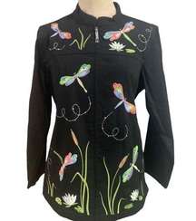 Medium Quacker Factory Women's New Embroided Dragonfly Full Zip Lightweight Jack