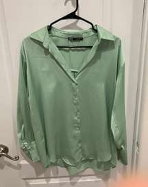 Silk Long sleeve green shirt