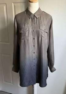 ISDA & CO Size S 100% Silk Gray & Blue Ombre Roll Tab Sleeve Button Up Blouse