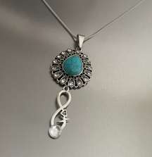 Turquoise Rhinestones  Charm Necklace