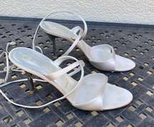 St. John ivory/pale gray strappy sandal w/rhinestones. Made in Italy. Size 9.5B