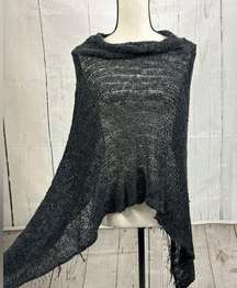 Chico’s Gothic Black Knitted Mesh Triangle Poncho Coverup Rayon Cotton