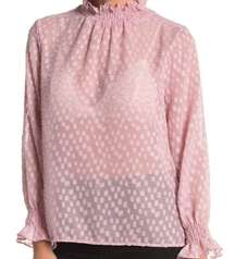 New  Smocked Mock Neck Long Sleeve Sheer Blouse Blush