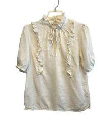 Zadig & Voltaire Short Sleeve Silk Blouse Size Medium Cream Ruffle Coquette FLAW