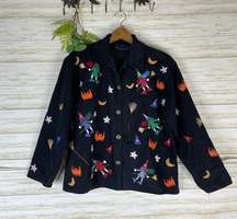 Vintage Spooky Bats Halloween Witchy Moon Cotton Tweed Jacket