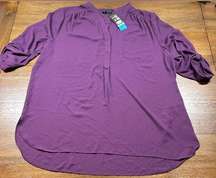 Ali & Kris Women's Roll Tab Blouse Plum Size 2XL NWT