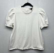 Who What Wear Puff Sleeve Ruffle Neck Light Academia Womens Cotton Top Sz Large