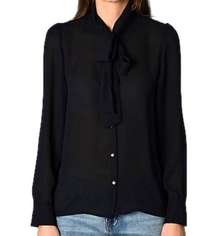 Lili Sidonio Molly Bracken Button Down Tie Neck Blouse Black