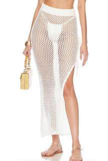 BEACH RIOT Deborah Crochet Maxi Skirt White LARGE Coverup Open Knit Slit NEW