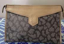Authentic YVES SAINT LAURENT Clutch Hand Bag Purse PVC Leather Gray