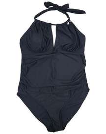 East Elegant Black Maternity Swimsuit One Piece Keyhole Halter Medium NWT