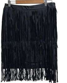 Black Faux Leather Fringe Skirt