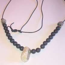 Natural Quartz Stone & Matte Black Agate Onyx Beads Beaded Boho Tribal Necklace