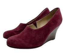 Round Toe Slip On Burgundy Suede Wedge Shoes Size 5.5