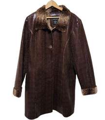 DENNIS BY DENNIS BASSO CHOCOLATE BROWN FAUX SHEARLING COAT JACKET SIZE XL - NWOT