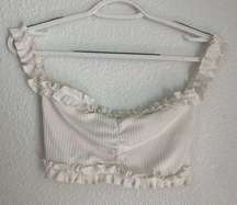 Y2K style white ruffle off the shoulder bralette crop top size M