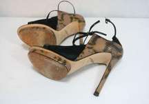 B Brian Atwood Black Patent Suede Gold Crocodile Heels Open-Toe Sandals sz 8