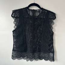 Black Semi Sheer Black Lace Top