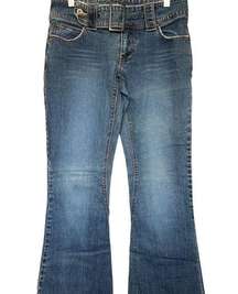 Vintage Blue Asphalt bootcut/flare denim jeans with denim chunky belt detail