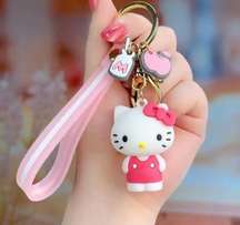 New Sanrio Hello Kitty Wristlet Keychain Pink & White