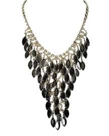 Vintage Black Onyx And Rhinestone Tassel Bib Necklace