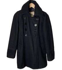 Guess Wool Pea Coat Peacoat Black Double Breasted Jacket size Small