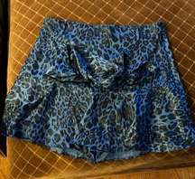 NWT Glam Size Large Blue Leoprad Skater Skirt w Belt