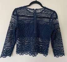 Lovers + Friends Navy Blue Lace Blouse