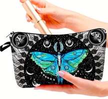 Blue moth makeup cosmetics bag fr purse or travel luna boho witchy butterfly New