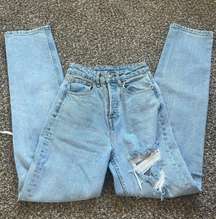 High-waisted, Ripped, Light Wash Jeans