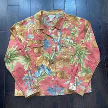 Vintage  Floral Canvas Denim Jacket Women's Made In USA Sz. Large